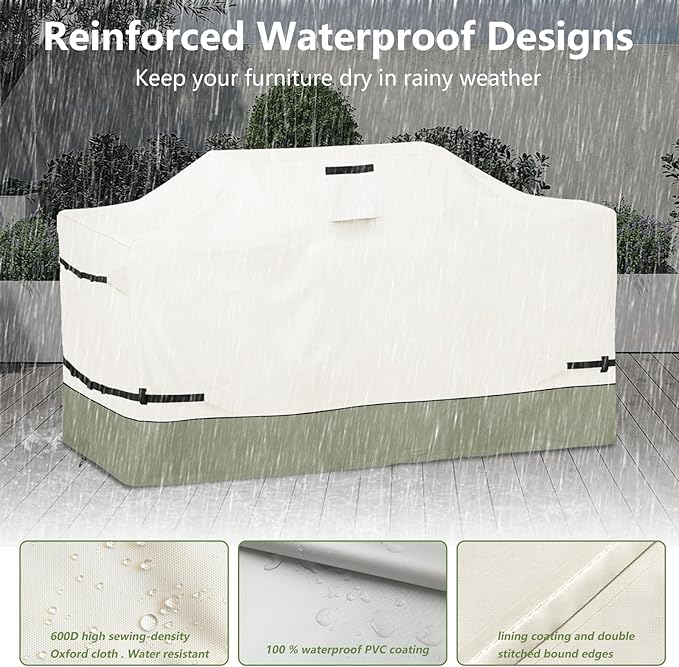 87 Inch Island Grill Cover - 600D Heavy Duty Waterproof All Weather Protection Outdoor Cover,Beige& Green