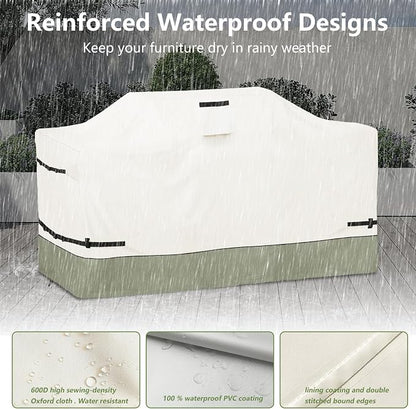 98 Inch Island Grill Cover - 600D Heavy Duty Waterproof All Weather Protection Outdoor Cover,Beige&Grayish Green