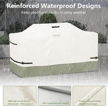 86 Inch Island Grill Cover - 600D Heavy Duty Waterproof All Weather Protection Outdoor Cover,Beige&Grayish Green