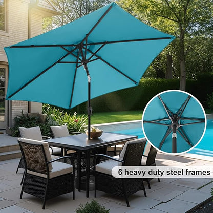FLAME&SHADE 10ft Patio Umbrella - Outdoor Umbrella with 6 Sturdy Ribs, Push Button Tilt and Crank, UV Protection Table Market Umbrella for Pool, Porch, Garden, Deck, Backyard (Aqua Blue)