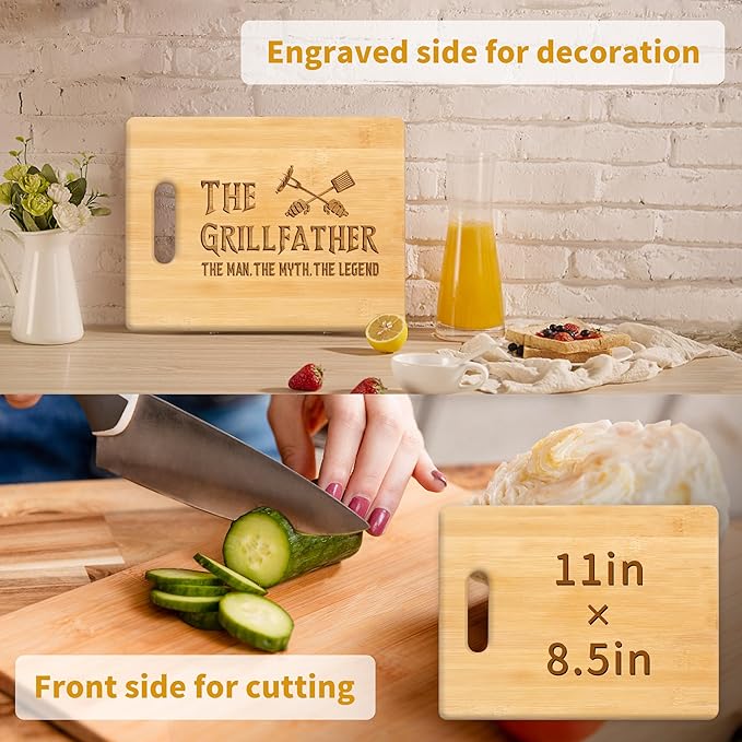 Fathers Day Dad Gifts, Birthday Gift for Dad from Daughter Son Kids, Father Birthday Present, Engraved Bamboo Cutting Board -The Grillfather, The Man, The Myth