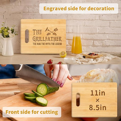 Fathers Day Dad Gifts, Birthday Gift for Dad from Daughter Son Kids, Father Birthday Present, Engraved Bamboo Cutting Board -The Grillfather, The Man, The Myth