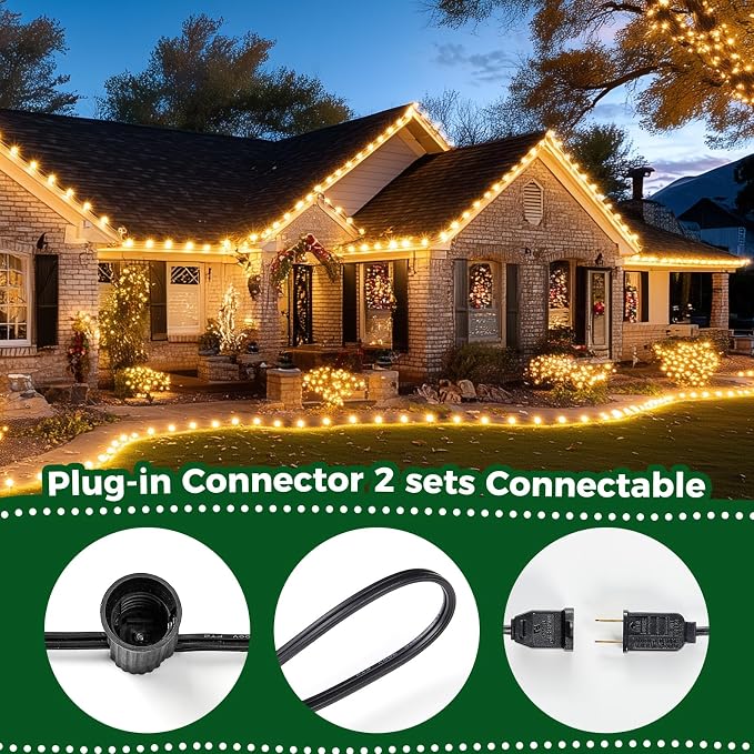 C9 Clear Christmas String Light Set, 50 Feet Vintage Christmas Tree Lights, Outdoor Roofline String Lights with 50 Clear Bulbs for Patio Garden Holiday Indoor Wedding Home Decorating, Black Wire
