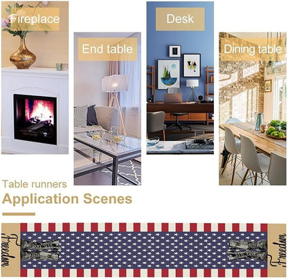 Stripes Stars Boots Freedom Memorial Day Patriotic 4th of July Table Runner, Independence Day Holiday Farmhouse Burlap Indoor Kitchen Dining Patriotic Independence Table Decor Home Party 13x36 Inch