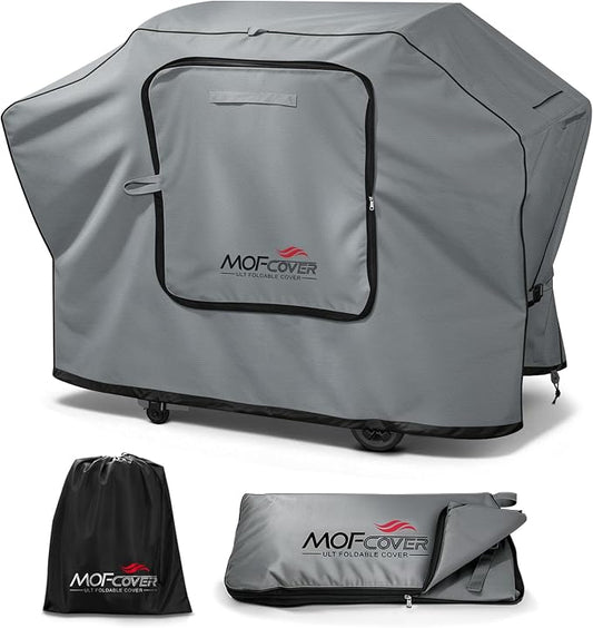 Exclusive Foldable 72 inch Grill Cover, 600D Heavy Duty Large Outdoor BBQ Cover for 6 Burners Grill Weber Nexgrill CharBroil Monument, Gray