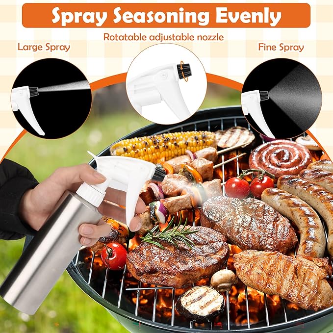 AHIER 2in 1 BBQ Spray Bottle, Turkey Marinade Injector Stainless Steel Grill Spray Bottle & Meat Injector with 2 PCS Cleaning Brush