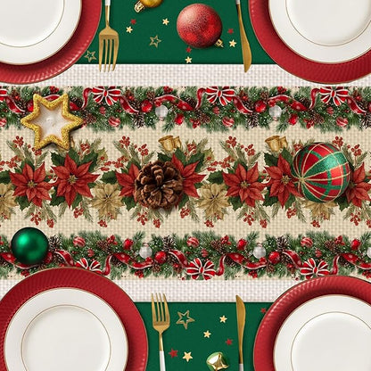 Christmas Poppies Table Runner,Dining Decor for Kitchen Coffee Table Family Dinners Holiday Parties Wedding Events Decor(13x72 inch)