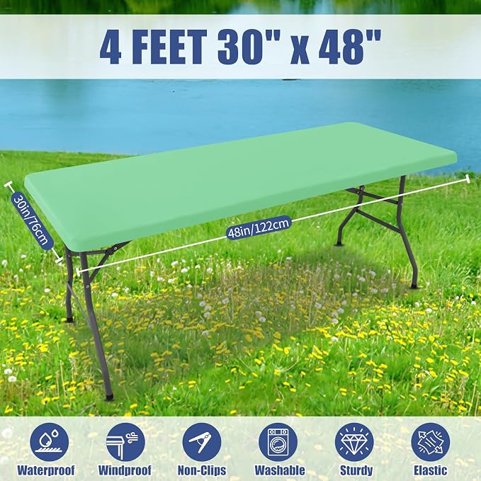 Moosfor 2 Pack Rectangle Spandex Fitted Table Cloth, 4FT Elastic Tablecloth | Washable Picnic Table Cover, Stretch Waterproof Table cloths for Party, Patio, Dining, Kitchen, 30" x 48", Bright Green