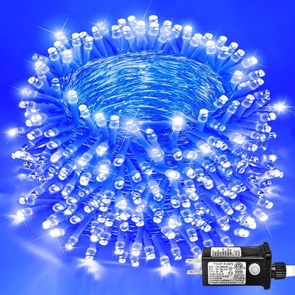 197FT 600 LED Outdoor String Lights, Blue Christmas Lights Indoor | Plug in Waterproof 8 Modes Clear Wire String Twinkle Lights for Bedroom Outside Patio Yard Xmas Party Holiday Decorations