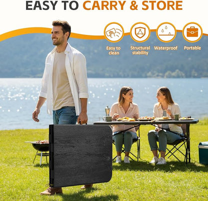 6 Ft Plastic Folding Table,Heavy Duty Portable Table for Indoor & Outdoor,Wood Grain Desktop & 350lbs Weight Capacity,Premium Solutions for Camping,Picnic,BBQ and Party
