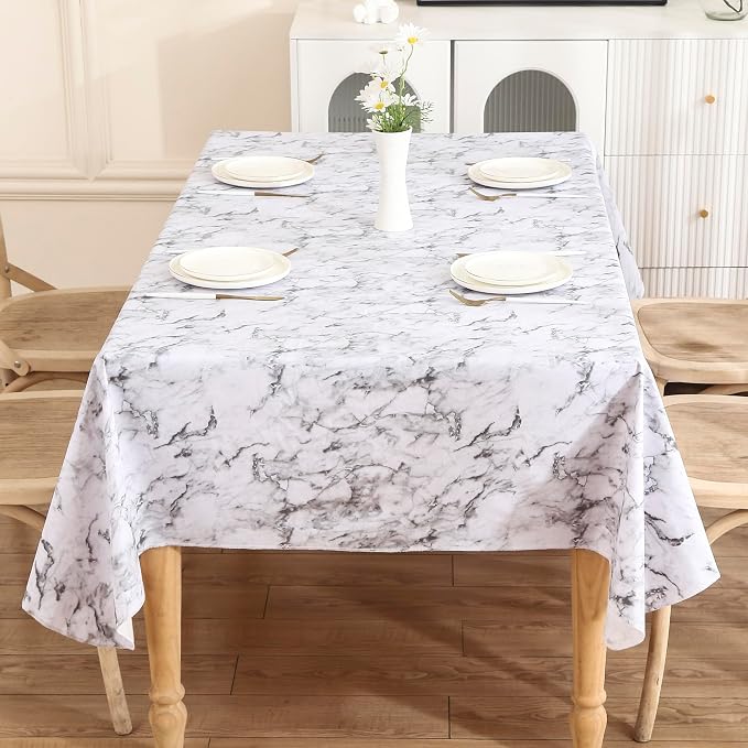 Walrus Heavy Duty Vinyl Tablecloth with Flannel Backing Waterproof Oil-Proof Plastic Table Cloth Stain-Resistant Wipeable Rectangle or Square Table Cover for Indoor and Outdoor (Marble, 52X70 Inch)
