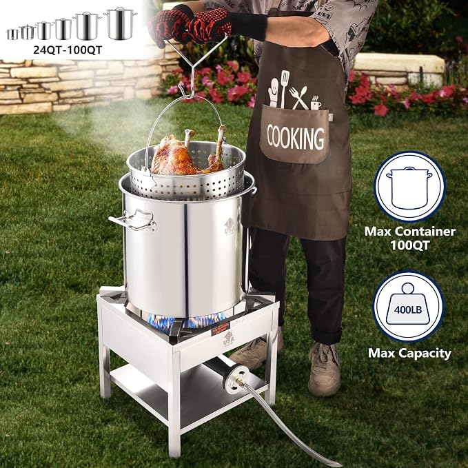 ARC Propane Burner 200K BTU High-Pressure Single Burner Propane Stove,16.5"Wx16.5"H Stainless Steel 400lbs Heavy-Duty Gas Burner Cooker, Burners for Outdoor Cooking For Turkey Fry, Seafood Boil