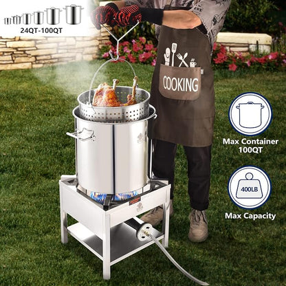 ARC Propane Burner 200K BTU High-Pressure Single Burner Propane Stove,16.5"Wx16.5"H Stainless Steel 400lbs Heavy-Duty Gas Burner Cooker, Burners for Outdoor Cooking For Turkey Fry, Seafood Boil