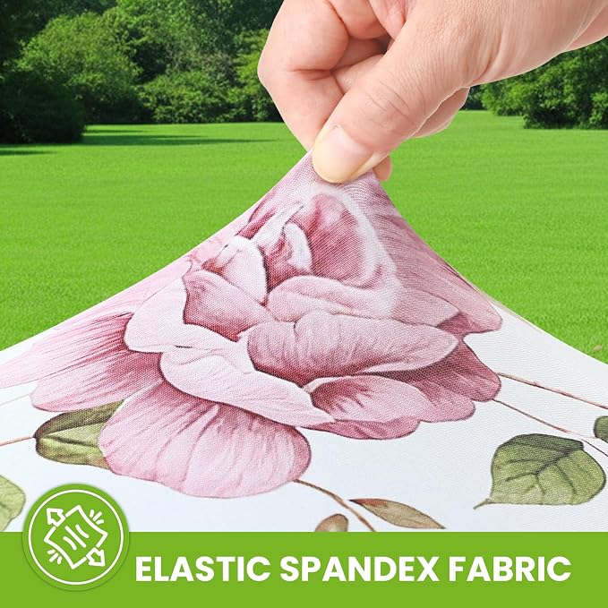 Smiry Spandex Fitted Tablecloth for 8 Foot Rectangle Tables, Washable Picnic Table Cover with Elastic, Stretch Reusable Table Cloth for Outdoor, Camping, Dining & Kitchen (Flowers, 30"x96")