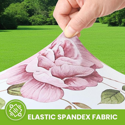 Smiry Spandex Fitted Tablecloth for 8 Foot Rectangle Tables, Washable Picnic Table Cover with Elastic, Stretch Reusable Table Cloth for Outdoor, Camping, Dining & Kitchen (Flowers, 30"x96")
