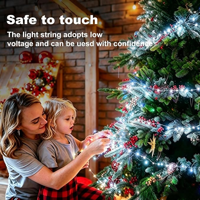 Outdoor String Lights 197ft 1000 LED Cool White Silver Copper Wire Fairy Lights with Remote Listed Plug-in Christmas Lights 8 Modes Low Voltage Twinkle Lights for Garden Patio Yard Tree Wedding Party