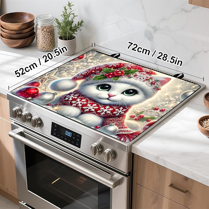 Christmas Stove Top Cover Snowman Stove Top Cover for Home Decoration Kitchen Pad Non-Stick Washable Cooktop Covers Countertop Protector Keep Stove Clean 28"x20" (Cat)