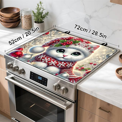 Christmas Stove Top Cover Snowman Stove Top Cover for Home Decoration Kitchen Pad Non-Stick Washable Cooktop Covers Countertop Protector Keep Stove Clean 28"x20" (Cat)