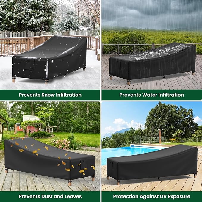 Mrrihand Chaise Lounge Cover, Patio Furniture Covers, Patio Lounge Chair Cover Waterproof and UV Resistant, Heavy Duty Outdoor furniture covers with Air Vent 2 Pack - 84L x 32W x 32H inch
