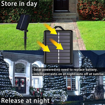 Solar Christmas String Lights, Cool White 200Led Outdoor Waterproof | 2 Pack Total 400LED 144Ft 8 Modes Timer, IP44 Outside Fairy Lights for Tree, Garden, Patio, Lawn, Party, Yard Decorations