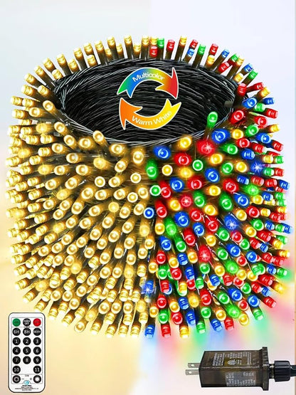 1000LED 330 FT Color Changing Christmas Lights with Remote Timer & 11 Modes | Warm White & Multicolor Fairy Xmas String Light with Memory Function Waterproof for Tree Railing Patio Holiday Birthday Decor