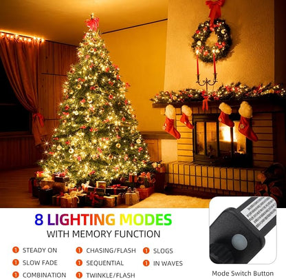 MZD8391 328FT 1000 LED Christmas Light Outdoor Indoor, Christmas Tree Light | Warm White, 100% UL Listed, Waterproof, 8 Light Modes, Timer & Memory, Christmas String Light Decoration, Fairy Tree Light