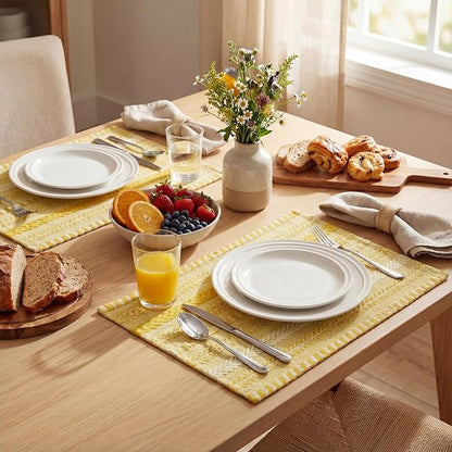 Artoid Mode Yellow Farmhouse Woven Braided Stripe Placemats Set of 4,12x18 Inch Seasonal Holiday Table Mats Party Kitchen Dining Decoration