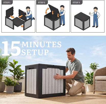 YITAHOME 30 Gallon Deck Box, Waterproof Resin Outdoor Storage Box, Doubles as Bench Seating for Patio Furniture Cushions,Garden Tools & Pool Accessories, Black & Gray