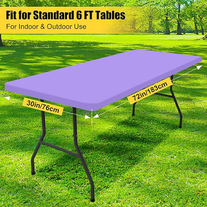 Smiry Rectangle Picnic Table Cloth, Waterproof Elastic Fitted Tablecloths for 6 Foot Tables, Washable Polyester Table Cover for Camping, Indoor and Outdoor (Lavender, 30"x72")