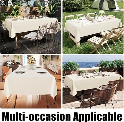 Smiry Rectangle Table Cloth 70x90 Inch, Waterproof Wipeable Vinyl Tablecloths Protector, Oil Spill Proof Plastic Table Cover for Dining, Picnic, Camping, Outdoor, Beige
