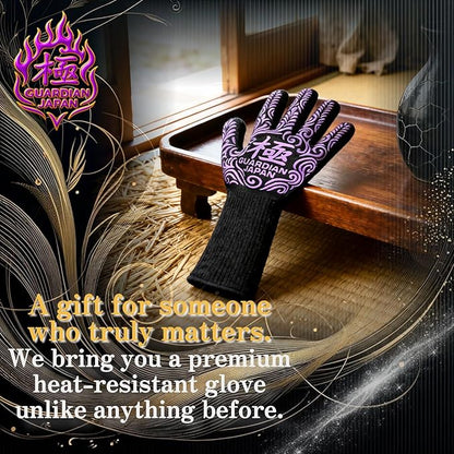 Premium Heat Resistant BBQ Gloves – Fireproof 1472°F Aramid Grill Mitts for Barbecue, Smoker, Campfire, Fire Pit, Oven, Japanese Supervised Design (極-KIWAMI-Purple, L)