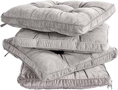 Tiita Chair Cushions for Dining Chairs Set of 4, 18x18 Inch Seat Cushions with Ties, Square Floor Pillows Pad for Indoor/Outdoor, Grey