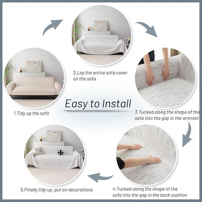 MYSKY HOME Boho Couch Cover White Sofa Covers with Tassel Farmhouse Sofa Slipcover Simple Couch Protector for Dogs Chenille Sectional Couch Covers L Shaped Couch Cushion Covers, 91"x 134"