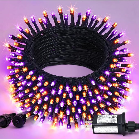 JMEXSUSS 66ft 200 LEDOrange and Purple Halloween String Lights, Plug in | Connectable, Waterproof, 8 Modes, Halloween Lights Indoor Outdoorfor Tree Yard Garden Halloween Decorations