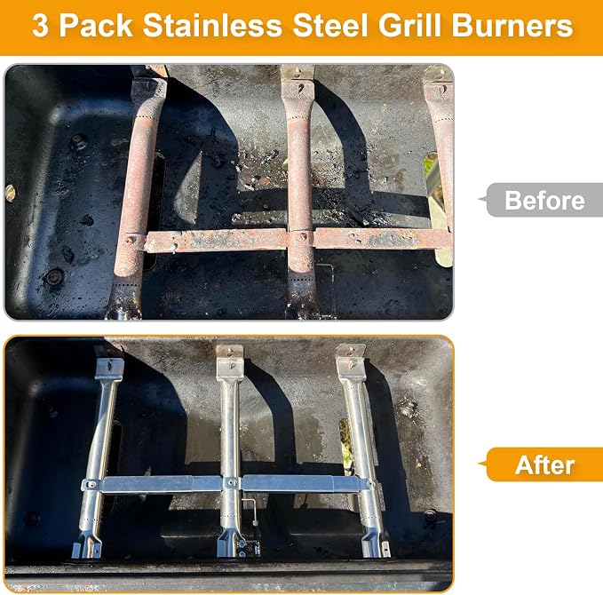 BBQ-PLUS Grill Replacement Parts for Char-Broil Classic 360 3-Burner 463773717 Gas Grill G320-0200-W1A Grill Burner G215-0203-W1 Heat Tent Stainless Steel Cooking Grate Adjustable Crossover Tube