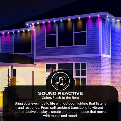 Monster Smart Permanent Outdoor Lights, 200ft, 144 LED Eaves Lights, RGB+IC+WW, Weather & Water Resistant, App & Voice Control, Compatible with Alexa and Google, for Patios, Gardens & Year-Round Use