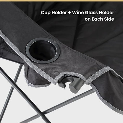 ARROWHEAD OUTDOOR Portable Folding Double Duo Camping Chair Loveseat | 2 Cup and Wine Glass Holder, Carrying Bag, Supports up to 650lbs, Beach, Tailgating, Fishing, Patio, Hunting, Backyard