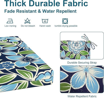 DYTXIII Set of 2 Outdoor Chair Cushions, Water Resistant 18.5"x16"x2" Square Seat Cushion for Patio Dining Chairs, High-Density Replacement Pads for Indoor Outdoor Furniture - Azure Symphony‌