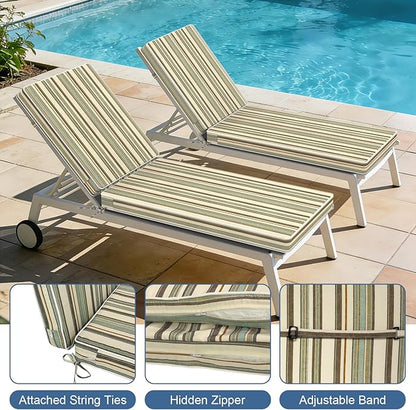 LVTXIII Outdoor Chaise Lounge Cushion 72x21x3 Inch, Water-Repellent Patio Seat Cushion with Ties & Hidden Zipper, Thick Foam Pad for Lawn Chair, Poolside, Patio Furniture, Stripe Onyx