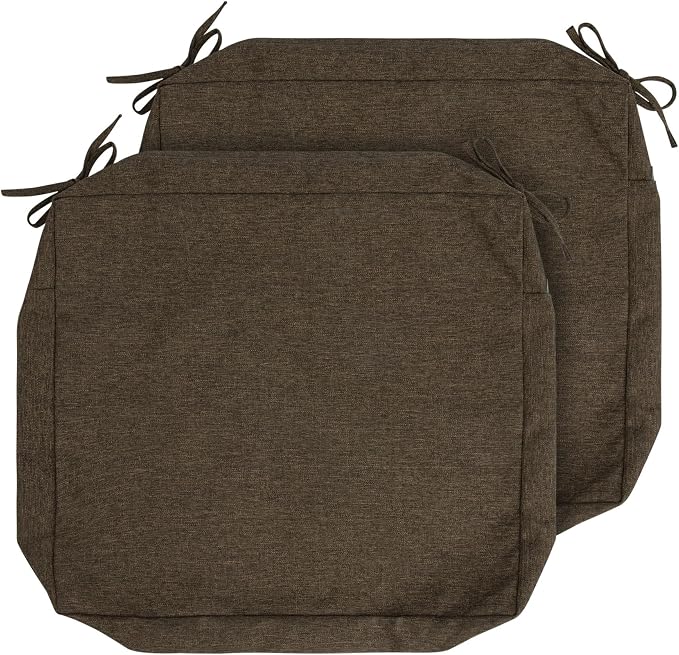 Magpie Fabrics Indoor Outdoor Cushion Cover Replacement 2 Pack, NO Insert! Water Repellent Slipcover with Ties Decor for Patio Garden Chair Sofa Bench Wicker(Dark Brown, 24x22x4 Inch)
