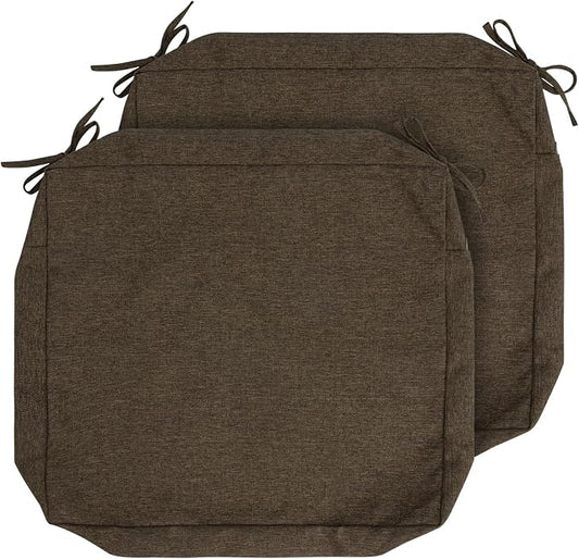 Magpie Fabrics Indoor Outdoor Cushion Cover Replacement 2 Pack, NO Insert! Water Repellent Slipcover with Ties Decor for Patio Garden Chair Sofa Bench Wicker(Dark Brown, 24x24x4 Inch)