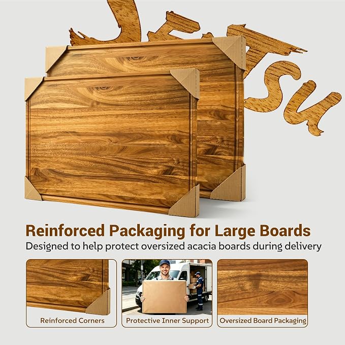 Sentsu Extra Large Acacia Wood Cutting Board 36 x 24 in, Deep Juice Groove | 100% solid acacia, handles, carving, serving, noodle board and countertop extender for turkey, brisket and BBQ