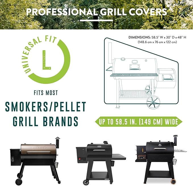 Patio Companion Professional 58.5" Black Smoker Cover, 5-Year Warranty, Heavy-Grade, UV Blocking, Weather Resistant, Grill Cover for Traeger, Pit Boss.
