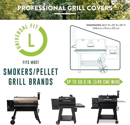 Patio Companion Professional 58.5" Black Smoker Cover, 5-Year Warranty, Heavy-Grade, UV Blocking, Weather Resistant, Grill Cover for Traeger, Pit Boss.