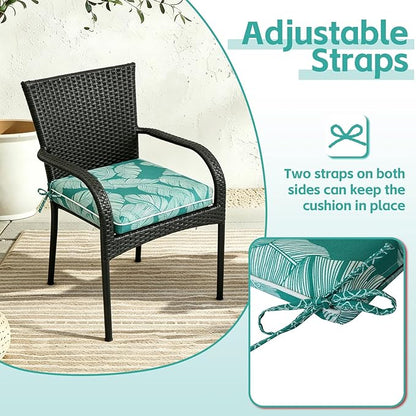 COZYVIDA Outdoor Chair Cushions Set of 4, 20"x20" Square Seat Pads with Tie Straps and YKK Zippers, 30D High-Density Foam, Water-Resistant Fabric,UV-Resistant 1000+ Hrs
