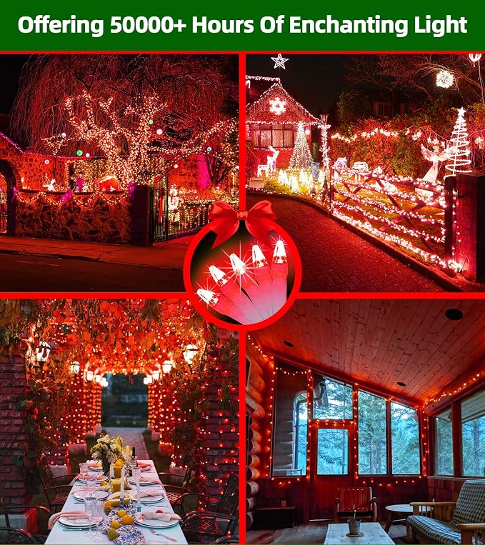 QUHUATU 1500 LED 470FT Christmas Lights,12 Modes LED String Lights, Red | Weather-resistant Plug-in Tree Lights with Timer, Memory and Dimming for House, Fences, Patios, Holiday Decor