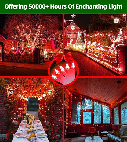 QUHUATU 1500 LED 470FT Christmas Lights,12 Modes LED String Lights, Red | Weather-resistant Plug-in Tree Lights with Timer, Memory and Dimming for House, Fences, Patios, Holiday Decor
