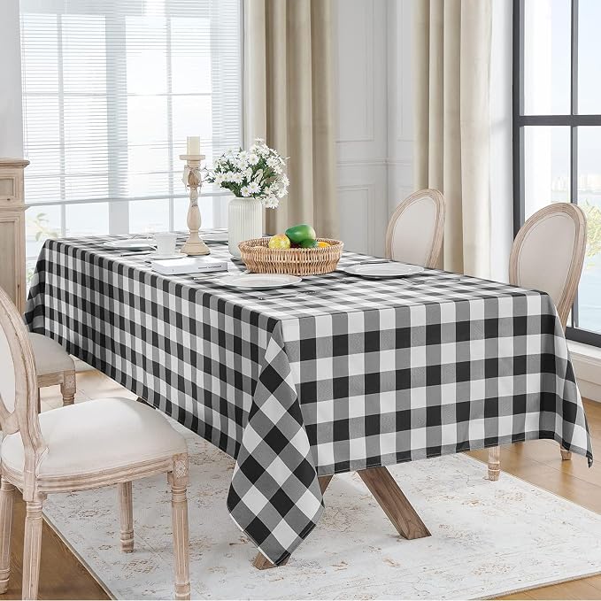 Softalker Gingham Checkered Tablecloth Rectangle - Outdoor Waterproof Buffalo Plaid Table Cloth, Stain Resistant Washable Table Cover for Picnic, Camping - Black and White, 2 Pack - 60 x 120 Inch