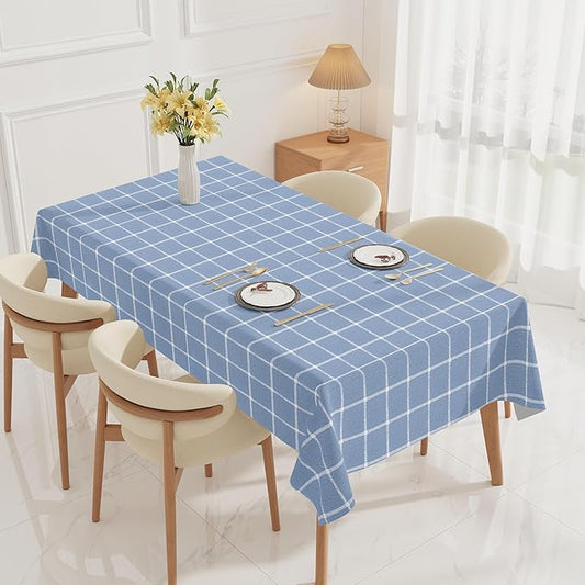 Rectangle Vinyl Tablecloth 100% Waterproof - Heavy Duty Buffalo Plaid Table Cover for Outdoor Picnic Camping Patio - Wipe Clean Checkered Gingham Tablecloth for BBQ Party Decor - 55x108 Light Blue