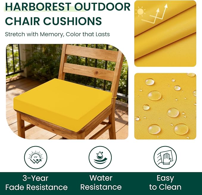 HARBOREST Outdoor Chair Cushions Set of 4, Yellow Water Resistant Patio Chair Cushions with Ties
